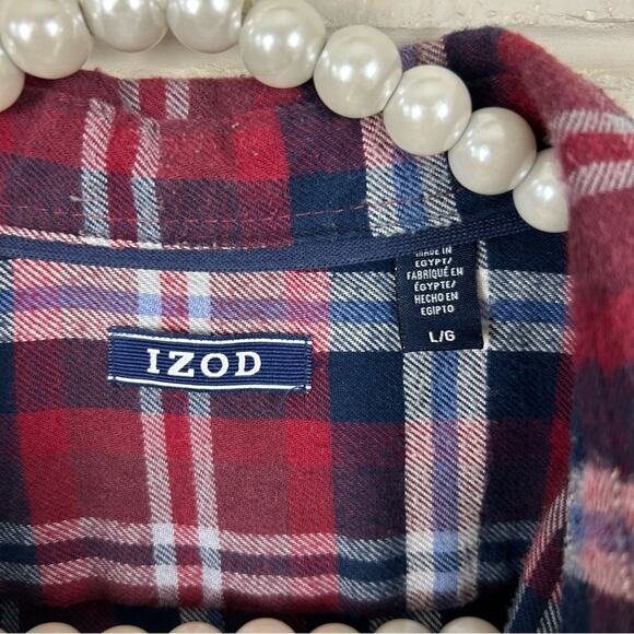 Izod Red Plaid Flannel Shirt Size L - Picture 2 of 6
